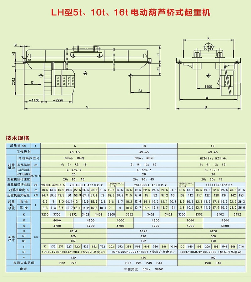 LH型5t、10t、16t電動(dòng)葫蘆橋式起重機(jī)